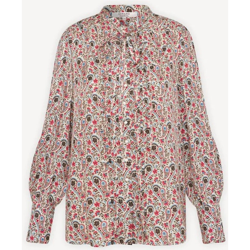 Gerard Darel Ruffle Button Front Paisley Floral Print Blouse Womens 44 / Us 12